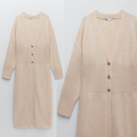 NEW Zara Wool Blend Long Maxi Duster Cardigan Sand - Picture 9 of 11
